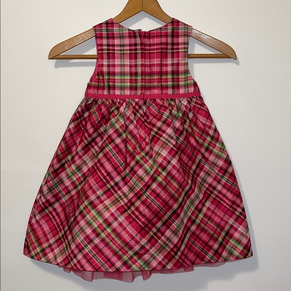 GYMBOREE Cheery All The Way Sleeveless Plaid Dress Bow Ribbon Holiday Pink EUC - Picture 7 of 8